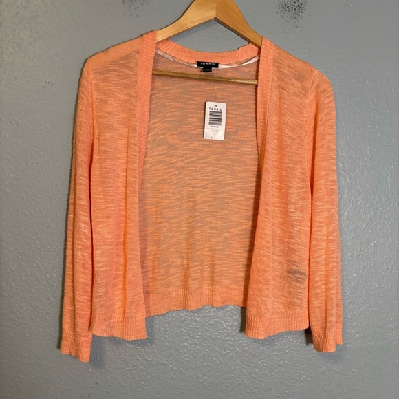 NWT Torrid 3/4 Sleeve Cropped Open Front Shrug Papaya Punch - Picture 4 of 12